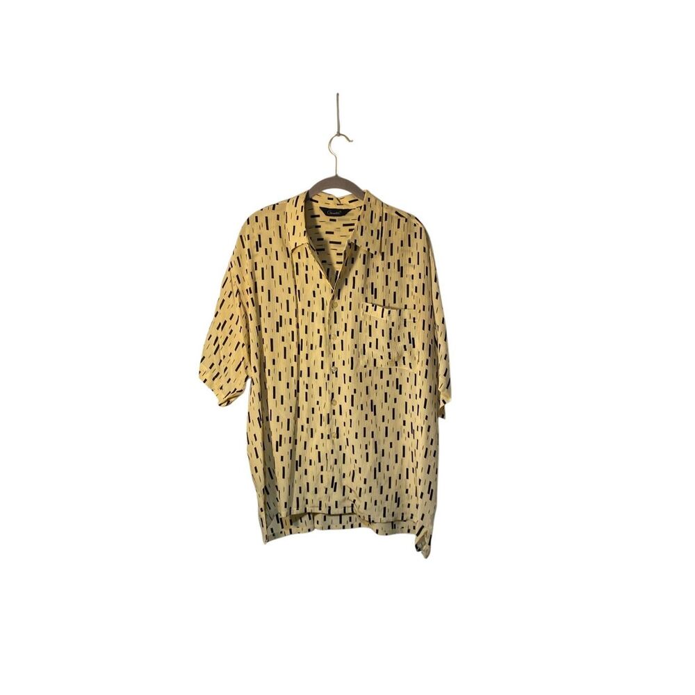 Genelli men’s vintage retro tan and black 100% silk button down shirt L